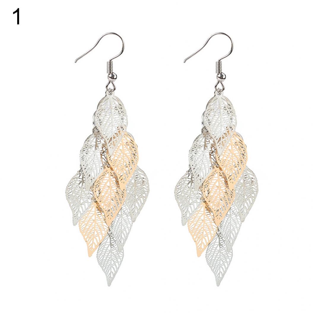 

Леди Красочные Многослойные Полые Листья Элегантные Серьги-крючки Ювелирный Декор