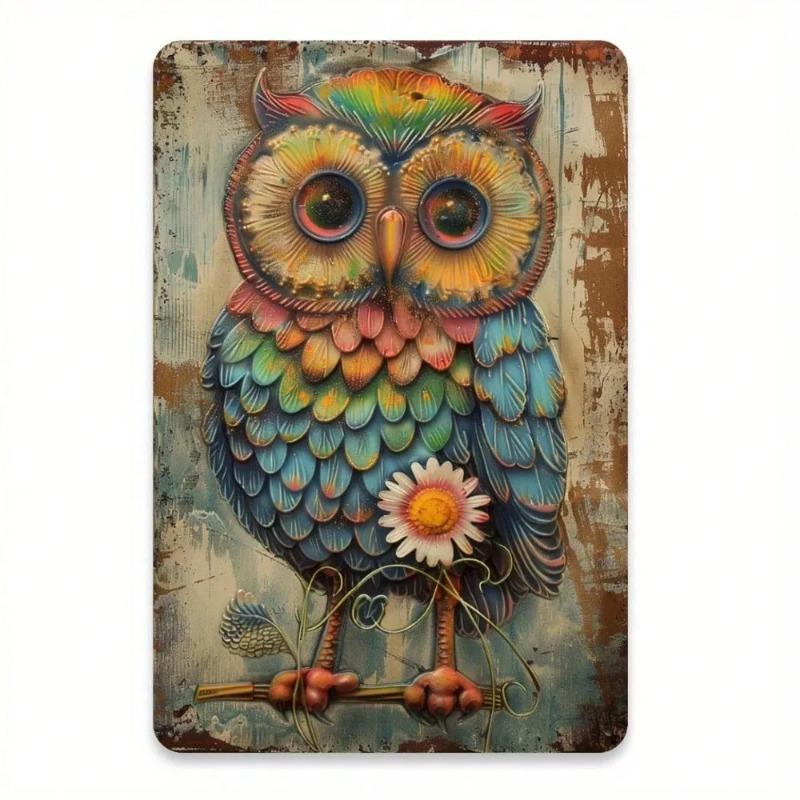 Vintage Owl Metal Art Retro Home Decor Plaque Handmade Wall Sign