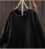 Women's Chic Loose-Fit Retro Sweatshirt with Round Neck, Appliqué & Contrast Stitching - Long Sleeve Casual Top