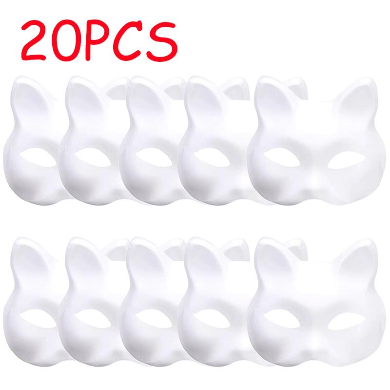 10/20/30/50/100PCS White Mask Halloween Cosplay Cat Masks DIY Paintable Half Face Mask Animal Costume Party Decorate Craft Prop