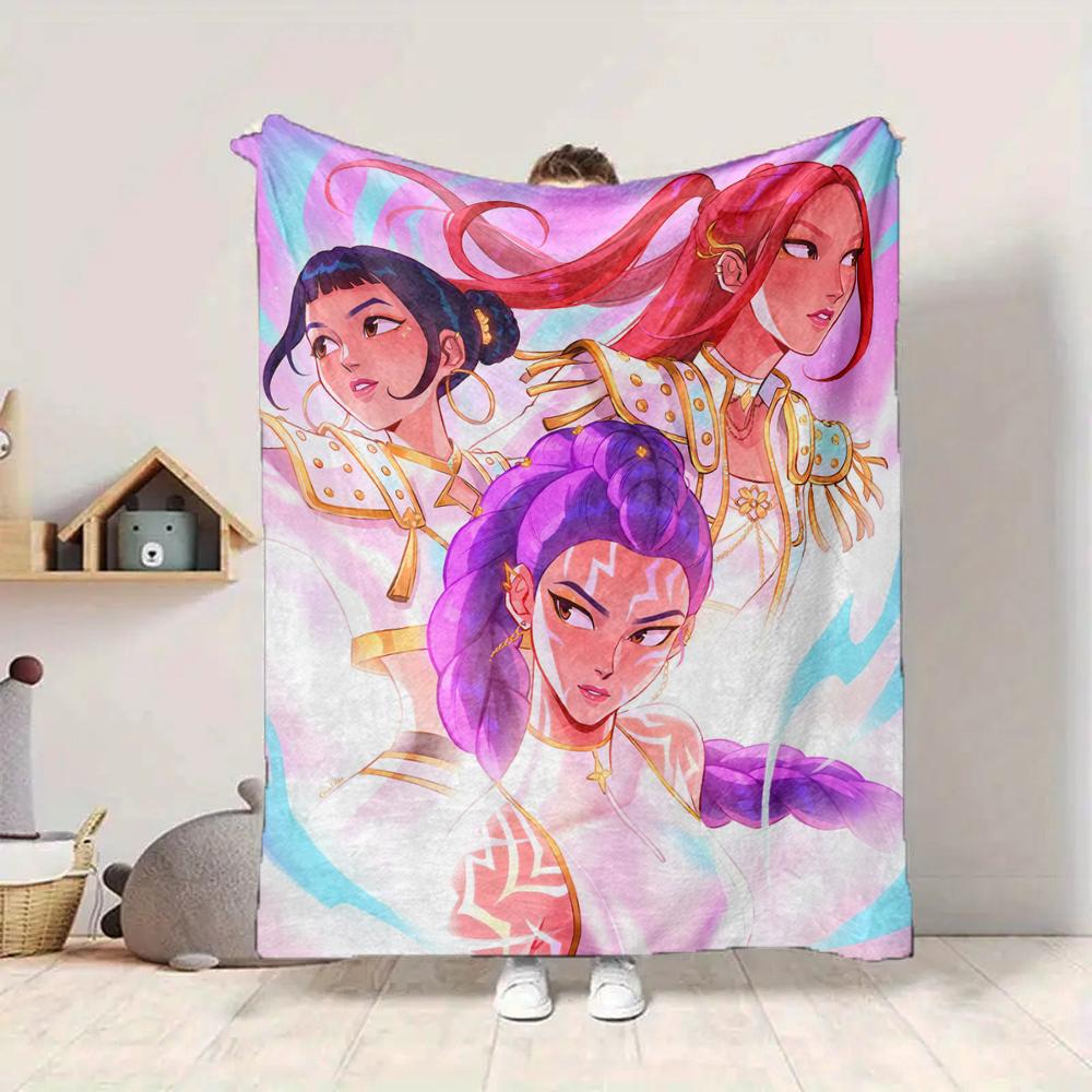 1Pc Fantasy Warrior Sisters Flannel Blanket, Soft And Comfortable, Casual Warm, Camping Travel, Christmas, Halloween Xmas Gift L1353