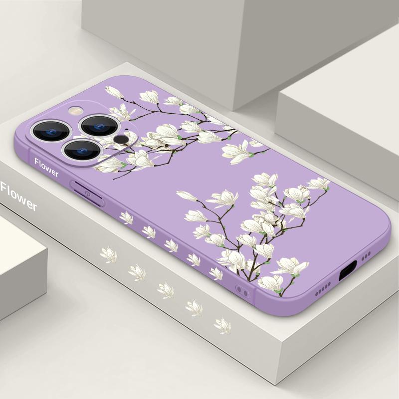 Shockproof Flower Print Phone Case For iPhone 16 Pro Max 15 Plus 14 13 Pro 12 Mini 11 Silicone Lanyard TPU Hard Slim Shell