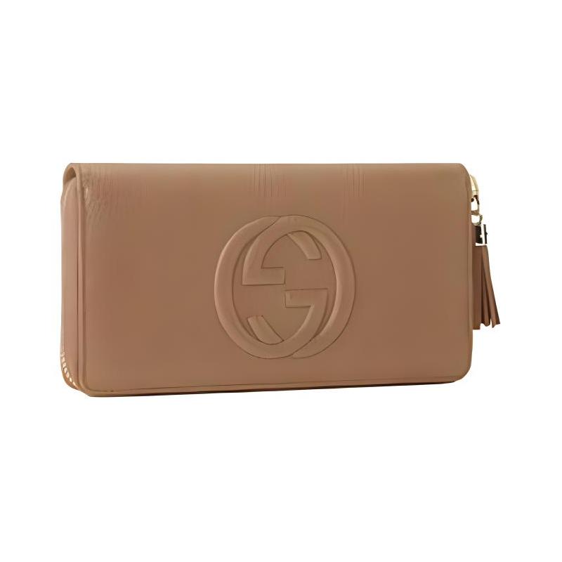 Gucci Round zipper long leather wallet regular women's rose beige