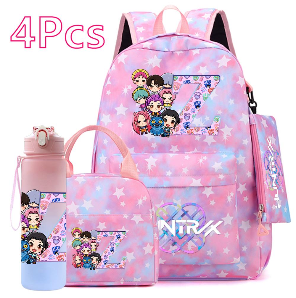 4Pcs/set 26 English Letter K-POP Printed Backpack Handbag Pencil Case 750Ml Water Bottler for Teenager Boy Girl Bookbag Schoolbag With Drinking Cup