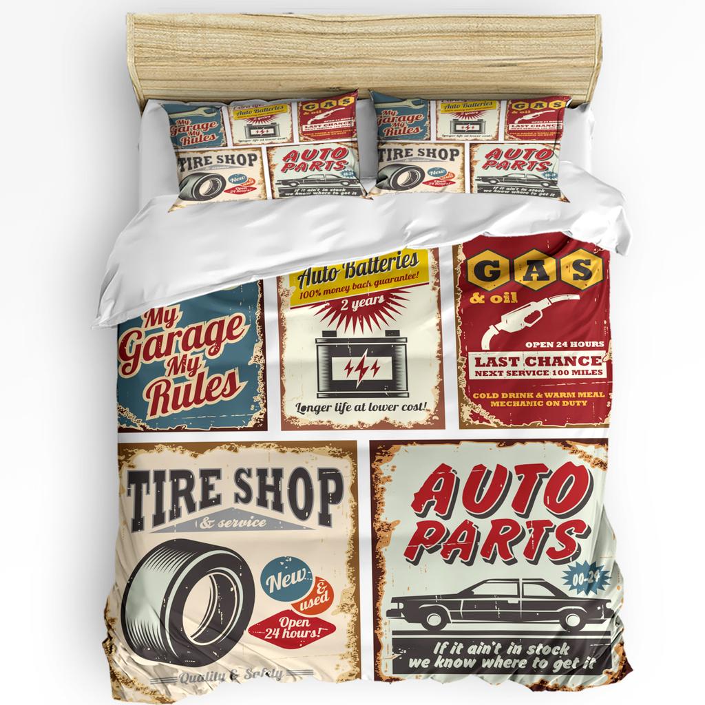 Retro Poster Design Vintage Car Tool Bedding Set 3pcs Duvet Cover Pillowcase Kids Adult Quilt Cover Double Bed Set Home Textile