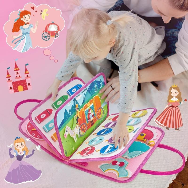 Princess Busy Board Toddler Travel Quiet Book Sensory Board For Toddlers Montessori Toys For 3 4 Year Old Girls Boys Gift