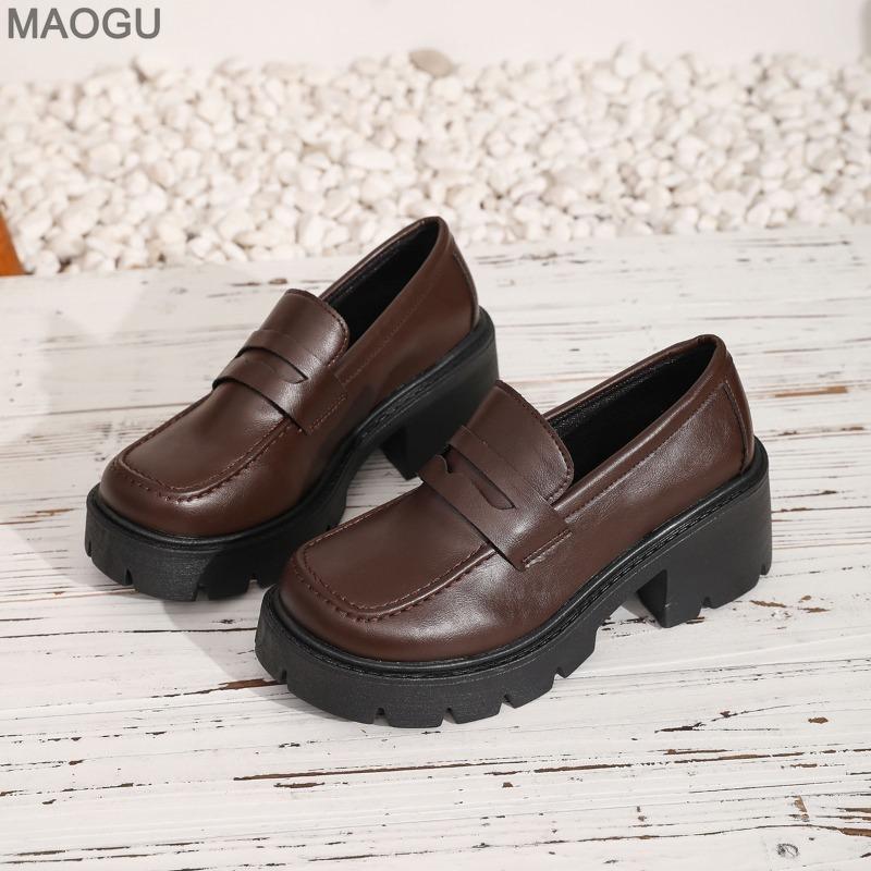 Plus Size British Style Loafers Women's Autumn Chunky Heel Slip on Low Top Shoes Office Casual Shoes Comfortable Walking Pumps