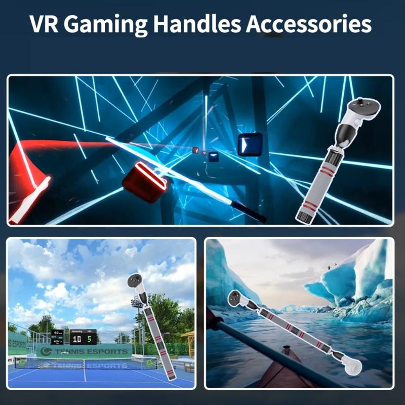 VR Sabers Handle Accessories and Long Stick Handle Extension Grips for 3 VR Controllers