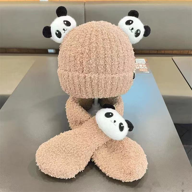 

Детская шапка-шарф из двух частей, осенне-зимняя, для мальчиков и девочек, милая плюшевая теплая шапка-пуловер с пандой