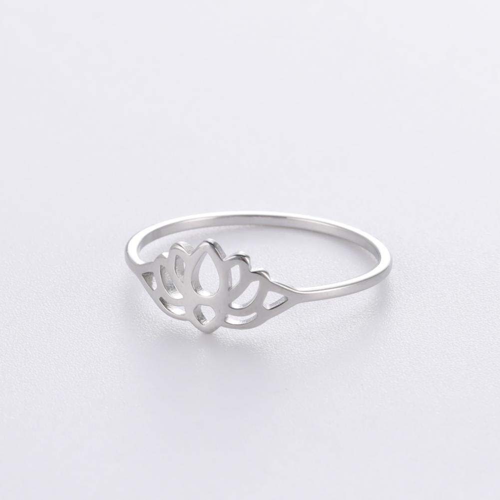 Stainless Steel Lotus Flower Rings for Women Vintage Finger Ring Jewelry Female Wedding Engagement Gift