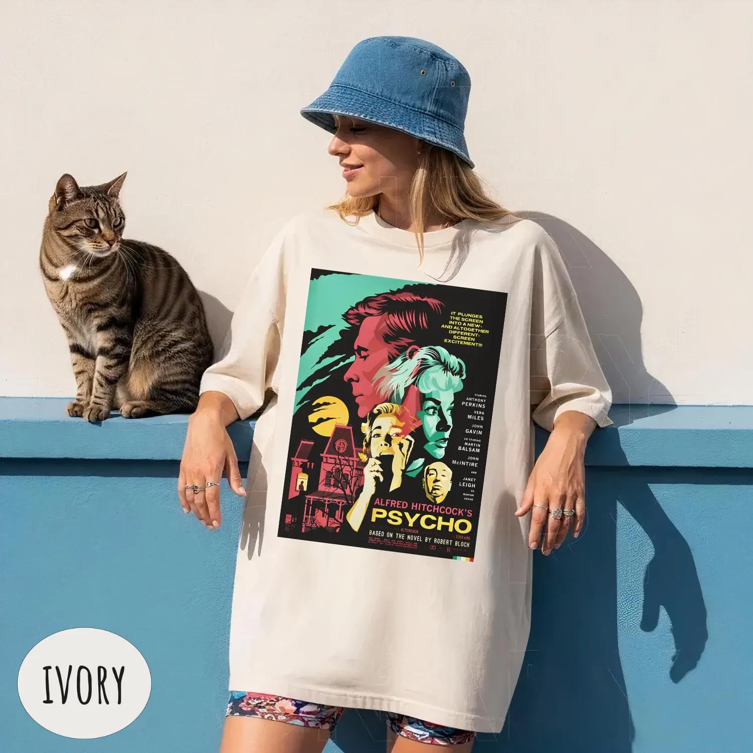 

Psycho Movie Comfort Colors T-Shirt: Alfred Hitchcock Fan Gift Summer Men s and Women s Loose and Breathable T-shirt Top 5XL