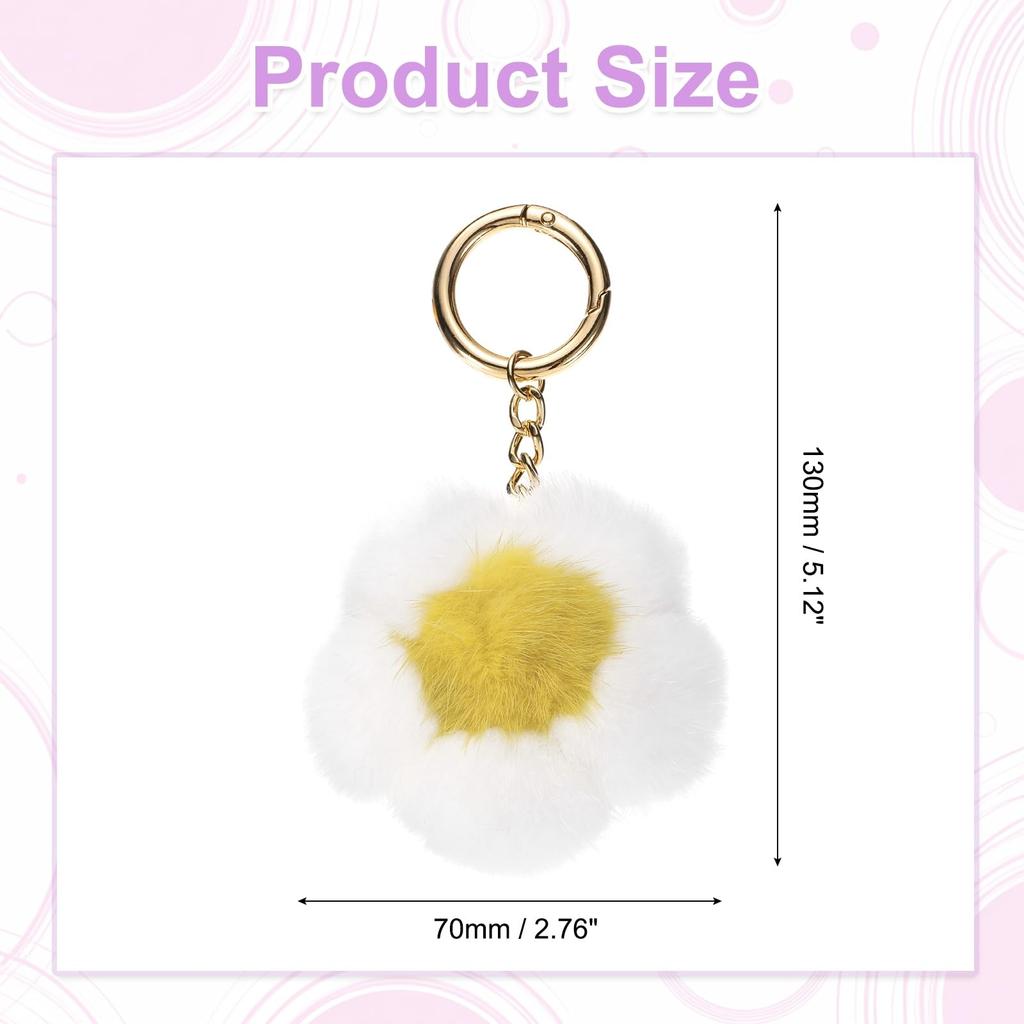 Uxcell 5.1" Flower Plush Keychain, Mink Fur Pom Pom Flower Bag Decoration, Rex Floral Petal Pendant, Car Key Ring, Bag Decoration, Handbag Buckle,