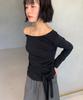 RONRON Waist Tie Off Shoulder Long Sleeve Black