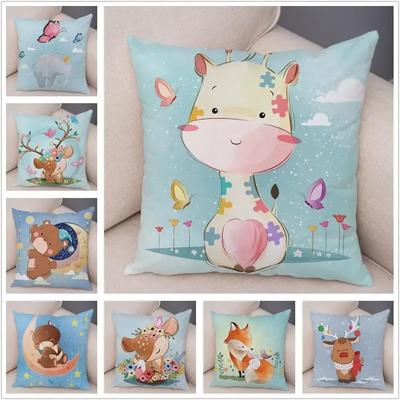 Carino Cartone Animato Giraffa Volpe Renna Fodera per Cuscino Decorazione Camera dei Bambini Nordica Divano Casa Animale Cuscino
