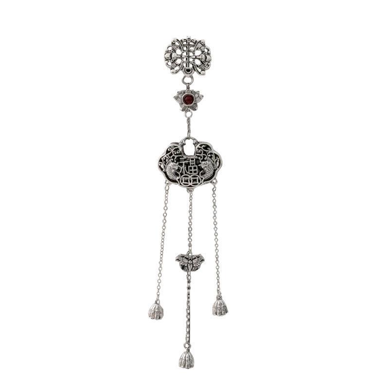 Retro Chinese Plum Blossom Fan Brooch with Tassel Pendant