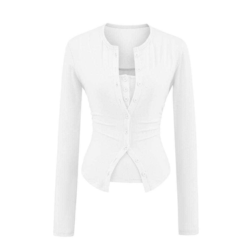 Women's Slim Fit Knit Cardigan & Camisole Set: Round Neck, Long Sleeve, Autumn Layering