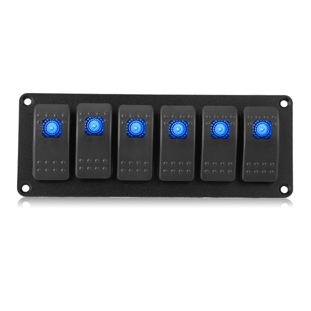 12 24V 6 Gang Rocker Switch Panel for Car RV Boat Yacht Marine Blue LED