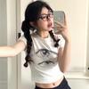 Summer t shirt young girl Fashion vintage Print Women O-Neck cotton T-Shirts Short Sleeve Casual slim Tees Clothes Female white crop top