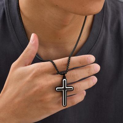 Hochwertige Ebenholz-Kreuz-Halskette, Natürliches Holz Edelstahl-Anhänger-Halskette, Geschenk für Vater Sohn Freund
