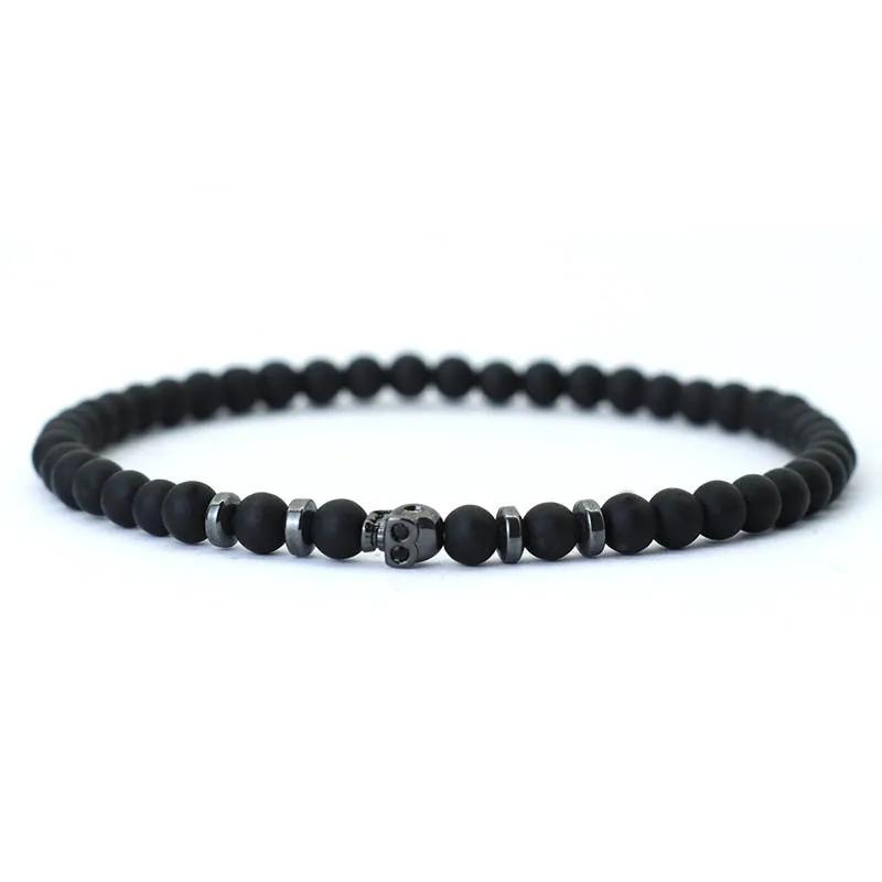New Novel 4mm Beads Bracelet For Men Black Skull Braclet Homme Small Volcanic Rock Tiger Eyes Stone Braslet Gift For Him
