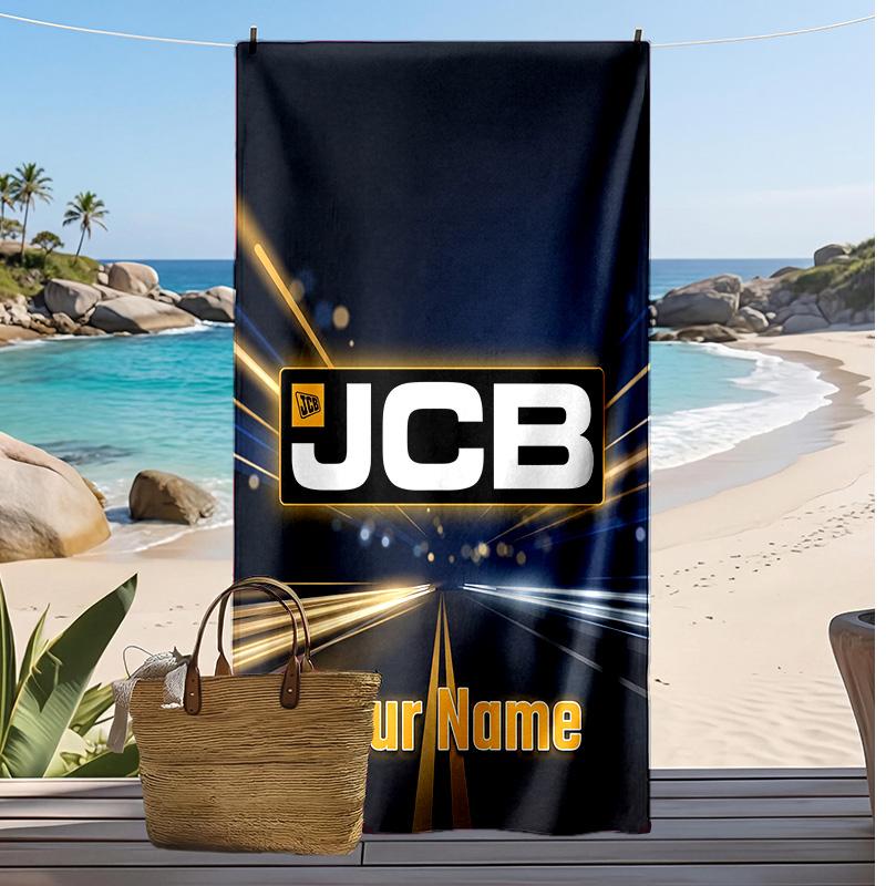 JCB Custom Beach Towel, Print Your Name Text Lightweight Absorbent Towel for Swimming Travel