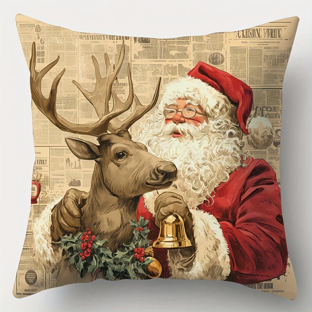 Christmas Decoration Pillowcase Vintage Retro Style Santa Claus Pillow Cover Sofa Cushion Suite Room Home Decoration