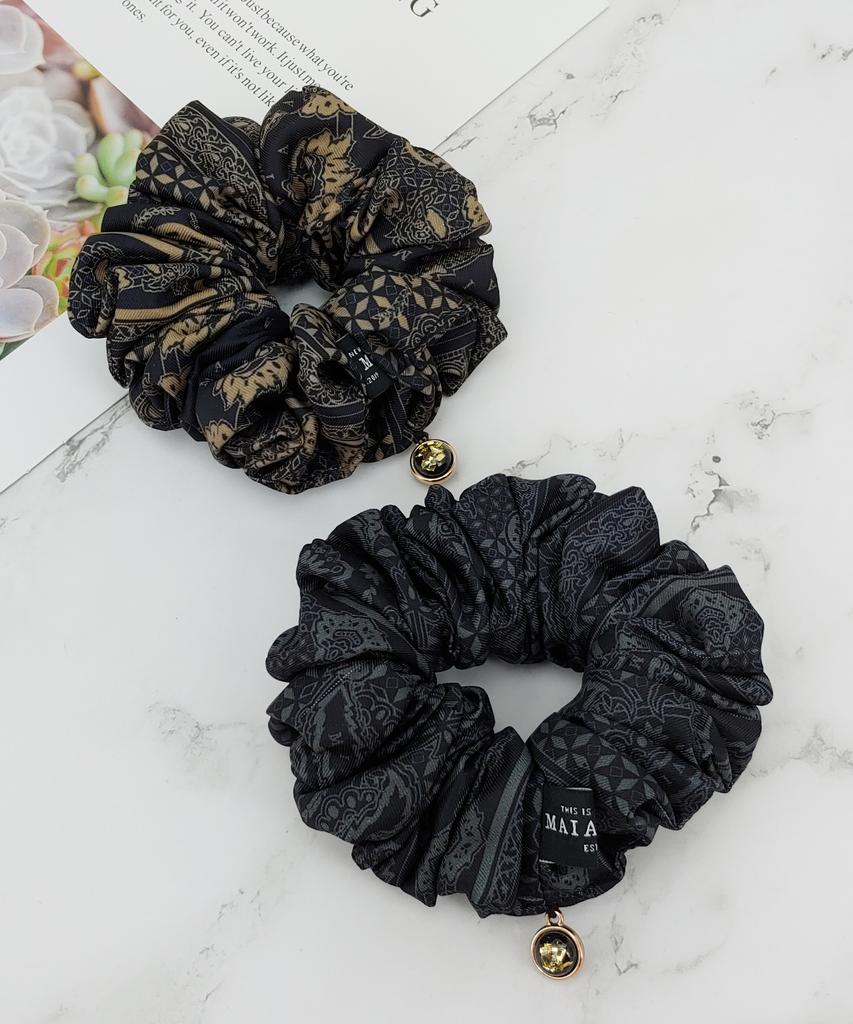 Maia Emblem Pattern Hair Scrunchie - Beige Bk