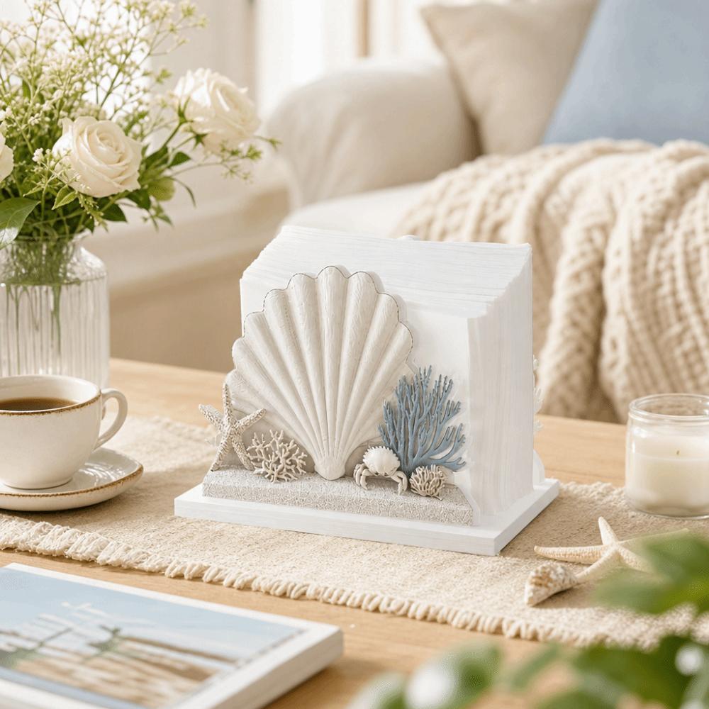 Gifts 2D Flat Tissue Dispenser Ocean Style Wooden Crafts Tissue Organizer Starfish Shell Crab Napkin Holder Restaurant