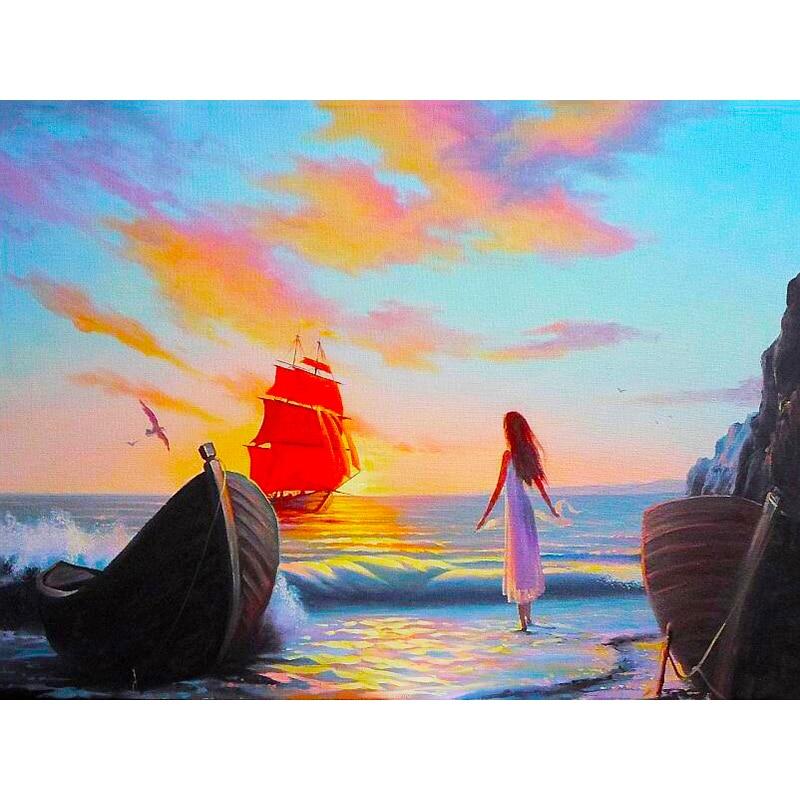 New 5D DIY Diamond Painting Sea View Diamond Embroidery Sailboat Cross Stitch Full Round Drill Home Decor Manual Art Gift