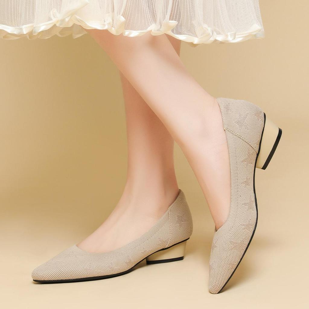 Pointed Toe Shallow Mouth Fabric Flat Bottom Women's Leopard Knitted Soft Bottom Large Shoes Size 34-43