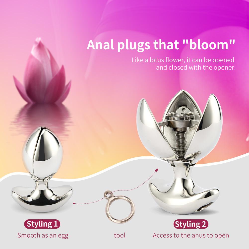 Nerezová oceľ Kovový análny tréner Asslock Dilator Otvárací Lotus Butt Plug Buttplug Lock