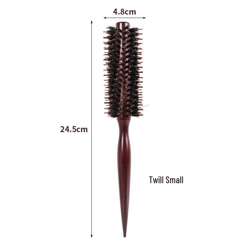 Children's Pig Bristle Round Hair Brush – Wood Handle, Curling Comb, Scalp Massage & Volume Styling for Boys