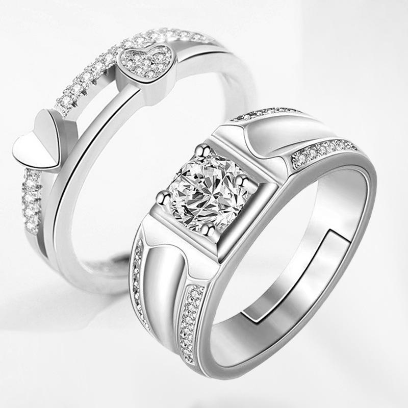 Korean Style Zircon Couple Rings: Elegant, Versatile, Adjustable Crown Design for Men and Women