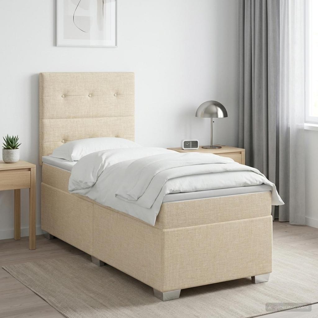 Boxspring Bed with Mattress and Headboard Cream 90 X 200 Cm Fabric
