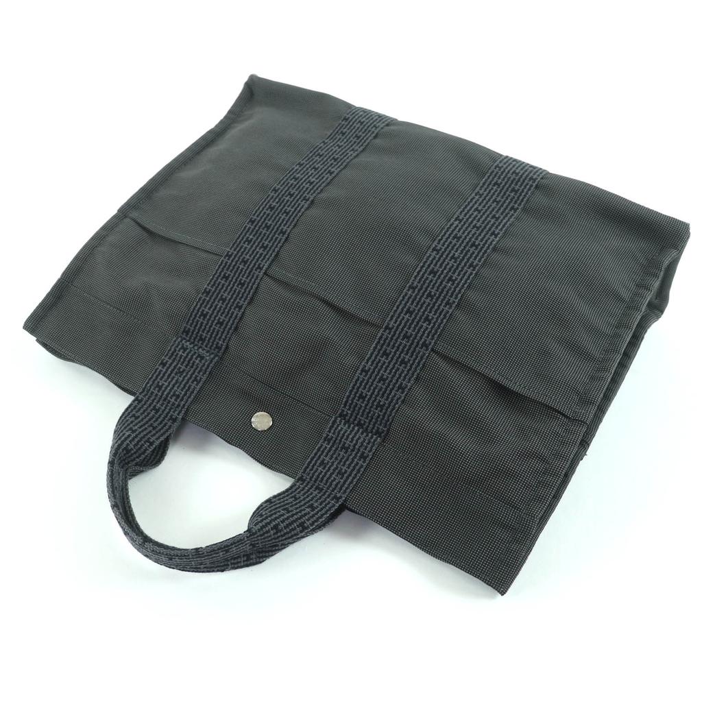 Ausgezeichnete HERMES Handtasche Her Line MM Serie Metall Canvas Tragetasche grau Damen Gebraucht