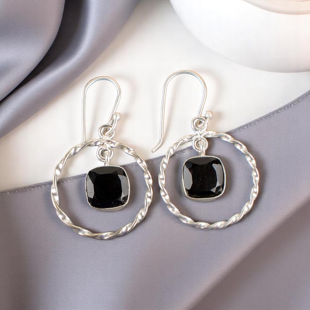 Black Onyx Gemstone 925 Sterling Silver Boho Gift Jewelry Handmade Earrings1.60" EE-60-18