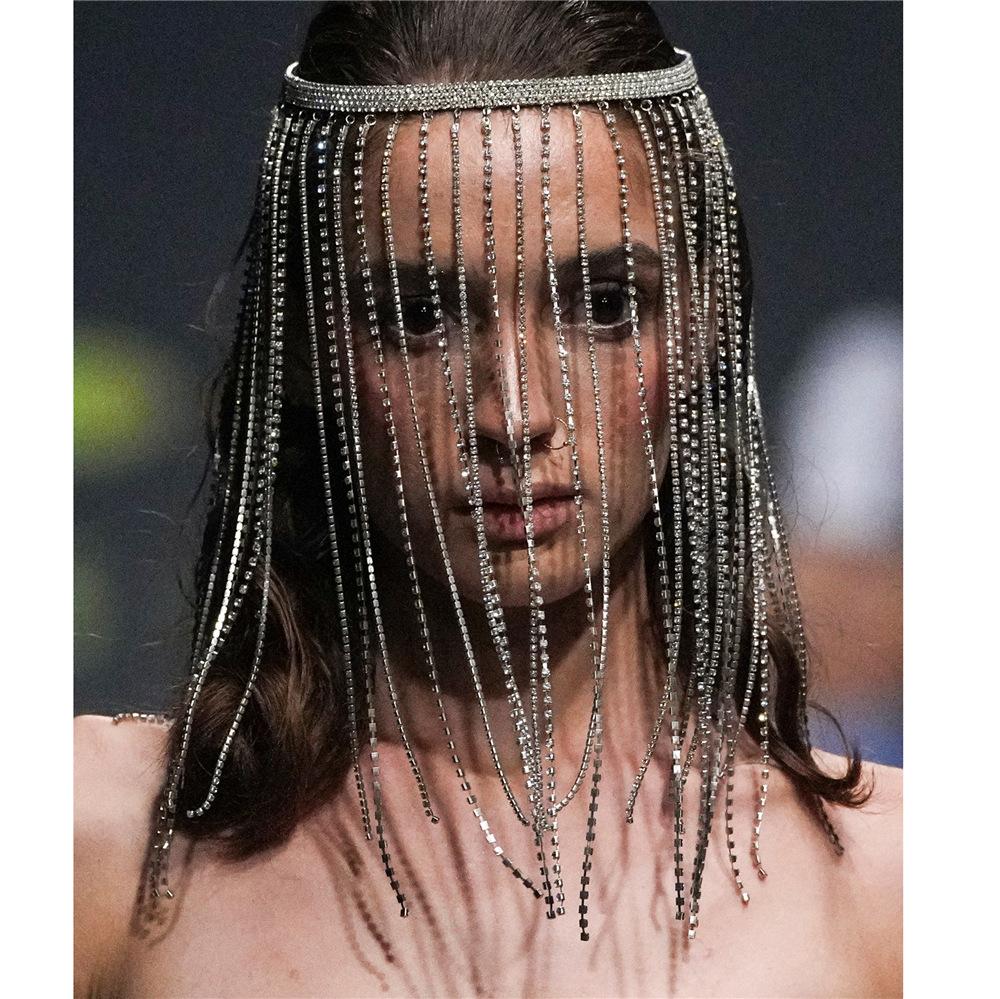 Neues Zubehör, Personalisierter Überzogener Strass-Kopfschmuck mit Langen Fransen, Punk-Haarkette, Haarreif