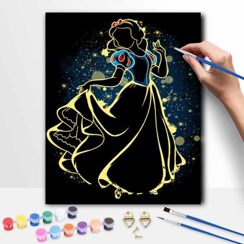 Disney Snow White Art Painting Kit Home Wall Decor Handmade Gift Neon Glow Princess Silhouette Modern Art Canvas For Bedroom Living Room