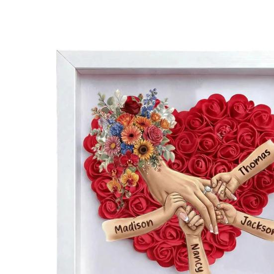 Personalized Mommy Holding Hands Shadow Box with Ring And Manicure Custom Names Floral Heart