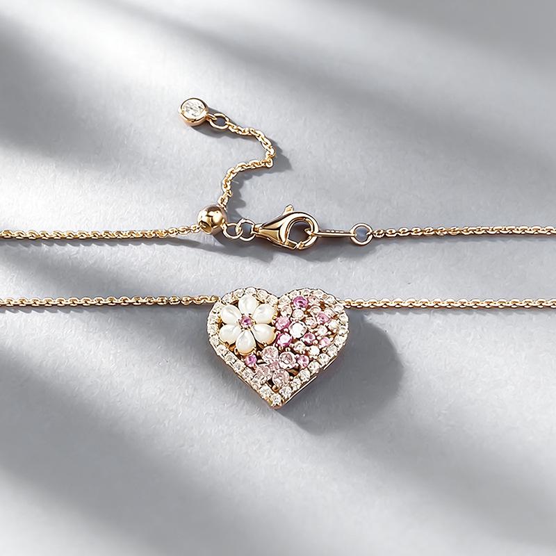 Xian Can 2025 S925 Silver Necklace: Colorful Heart & Mother-of-Pearl Flower, Fashionable Light Luxury.