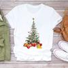 Casual Leopard Merry Christmas Tree Graphics Women T-Shirt 90S Kids Summer Shirts Loose White Female Tops Cute Children Clothes