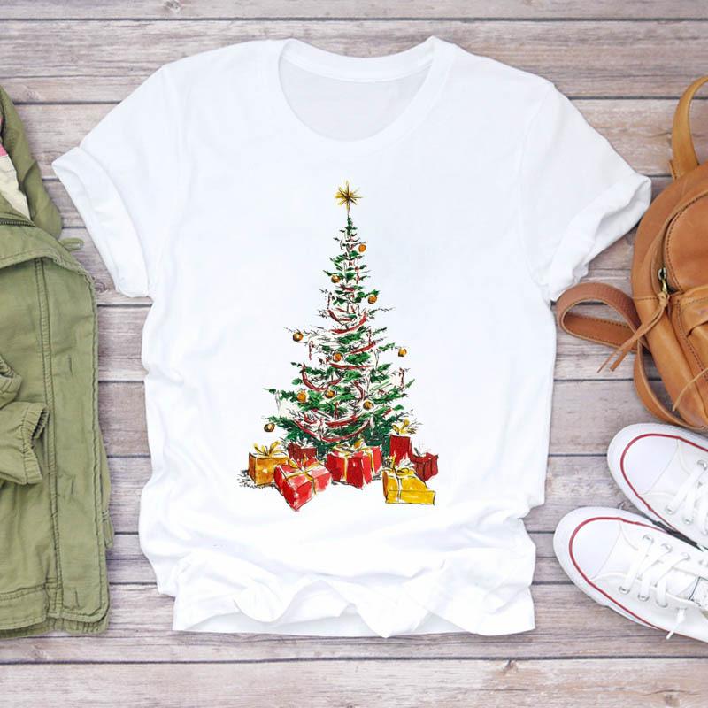 Casual Leopard Merry Christmas Tree Graphics Women T-Shirt 90S Kids Summer Shirts Loose White Female Tops Cute Children Clothes
