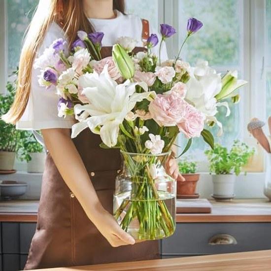 ISHU Flower Vase Glass Large Stable 850g Easy Clean Wide Mouth Clear Transparent Height 20cm Volume Bouquet Branch Stability Nordic Style Interior