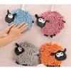Cute Cartoon Lamb Chenille Hand Towel Super Absorbent Fast Drying Hanging Towel Ball for Kitchen Bathroom