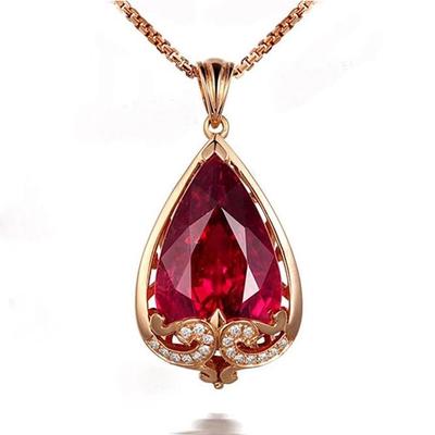 Teardrop Imitation Pigeon Blood Red Tourmaline Rose Gold Pendant Necklace