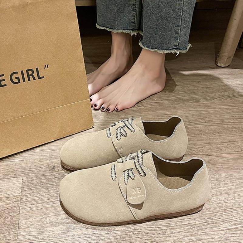 Retro flat lace-up big head woman  spring and autumn puff shoes match flat casual women's single shoes