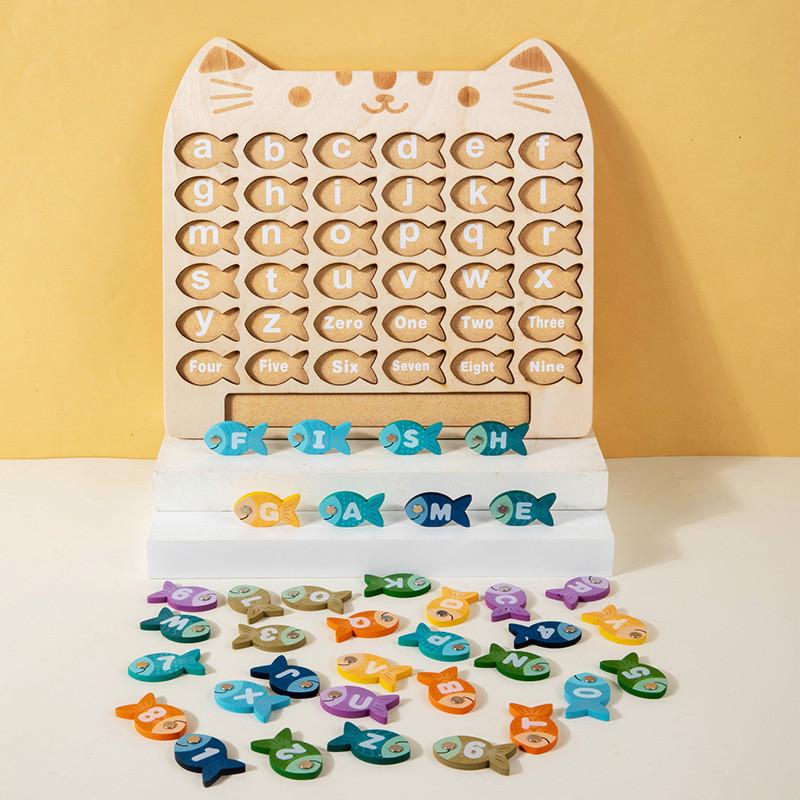 Wooden Letter Number Cognitive Matching Magnetic Fishing Board Children Toy