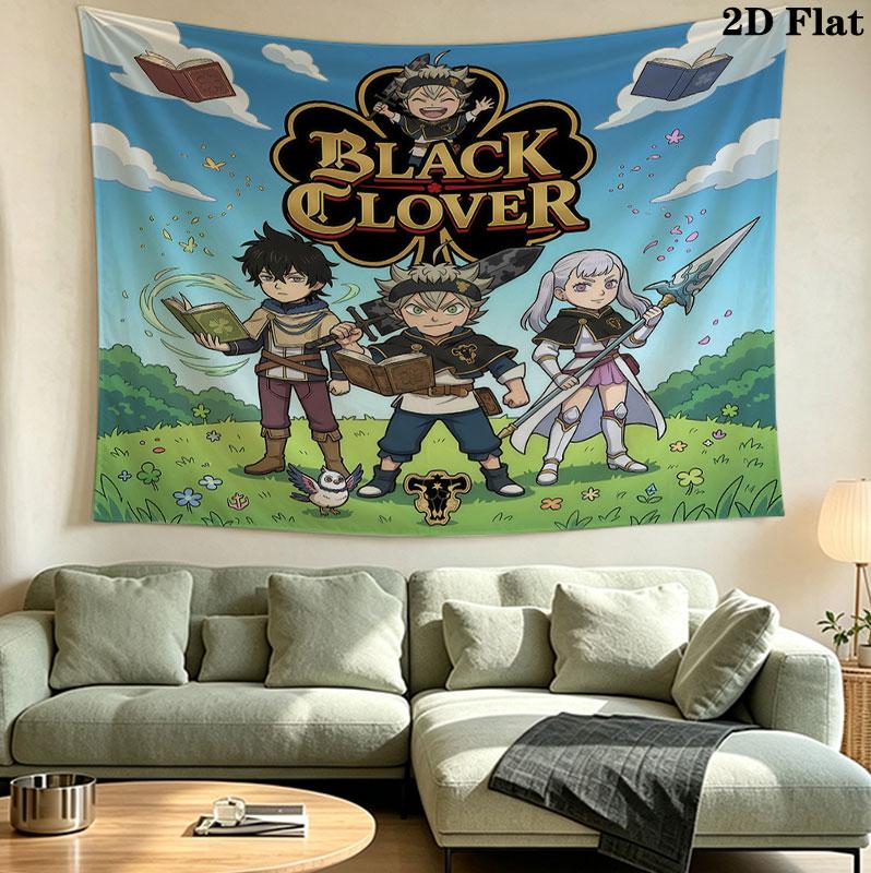 Black Clover Gobelin Ścienny Estetyczny Wiszący na Ścianę Tkanina Drukowana Koc Dekoracyjne Gobeliny Do Sypialni Salonu Wystrój Domu