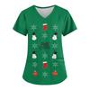 Women's Fashion Christmas Printed Short Sleeve V-Neck Top Small Pocket Work T-Shirt