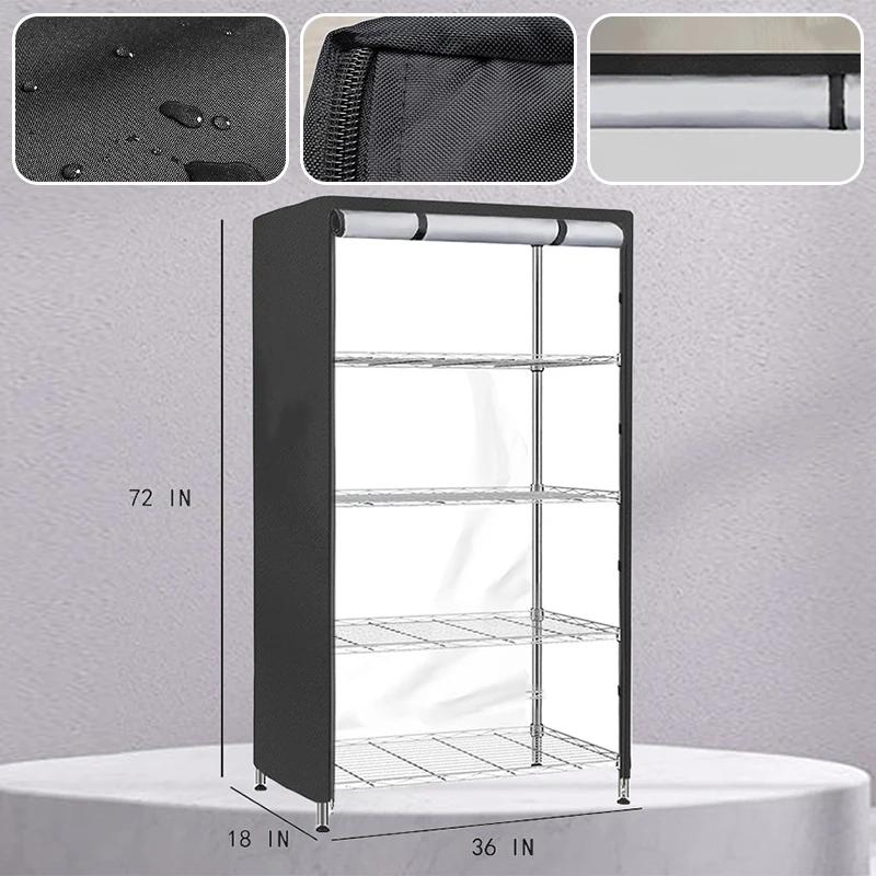 

Shelf Dust Cover 210D Silver Coated Oxford Cloth Waterproof Dustproof Storage Shelving Unit Cover Organizer Wire Rack Covers чорний